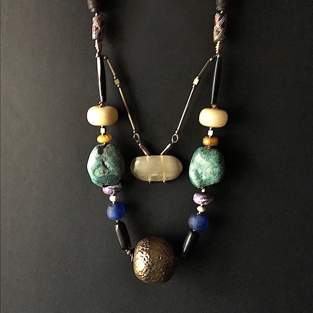 Handcrafted Brass & Mixd Stone Turquoise Necklace
